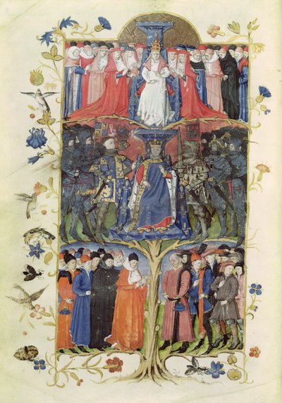 The Tree of Battles: King Charles VII (1403-61) between the Dauphin, future Louis XI (1423-83) on his right and on his left, Arthur, Count of Richmond, Constable of France (1425-58) by Honore Bonnet